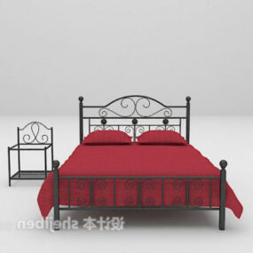 Antique Red Iron Bed 3d model