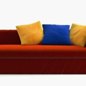 Red Sofa With Cushion 3d model