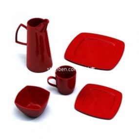 Kırmızı Seramik Çaydanlık 3D model