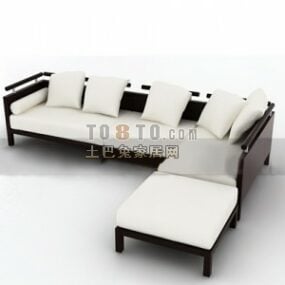 Chińska sofa segmentowa z drewnianą ramą Model 3D