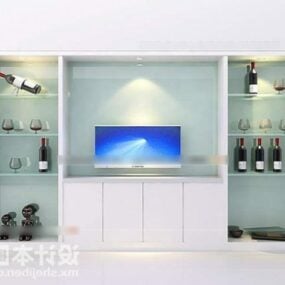 ผนังทีวีร้านอาหารพร้อมตู้เก็บไวน์โมเดล 3 มิติ