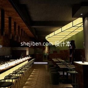 प्रकाश व्यवस्था के साथ रेस्तरां बार का 3डी मॉडल