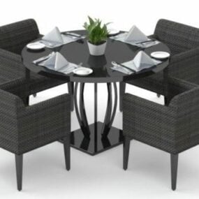 Mesa de jantar preta e cadeira de restaurante modelo 3d