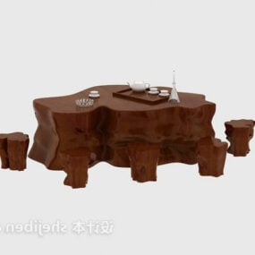 Log Coffee Table And Chair 3d model