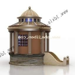 Wooden Outdoor Pavilion With Seat Pad 3d model
