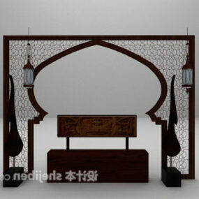 Model 3D chińskiego ekranu z drewna retro