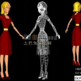 Personaje de dibujos animados simple Mujeres jóvenes Modelo 3d