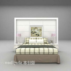 European Double Bed With Back Decor 3d model