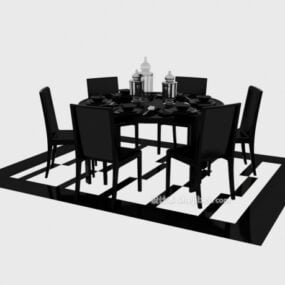 שולחן אוכל עגול קטן שחור עם כסאות דגם תלת מימד