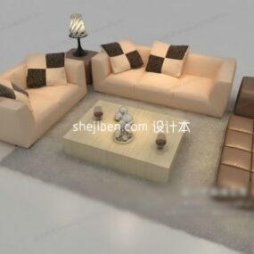 Brązowa sofa z trzema siedzeniami i poduszkami Model 3D