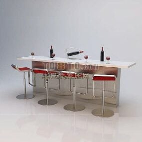 میز قهوه گرد با چهار صندلی و فنجان قهوه مدل سه بعدی