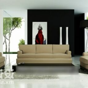 Sofa Set Beige Leather 3d model