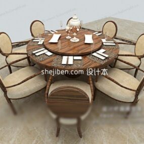 Modelo 3d de mesa de jantar redonda confortável