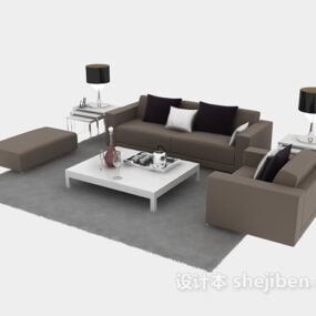 Set di tavolini da caffè con divano imbottito semplice modello 3d