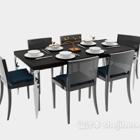 3д модель Простого черного современного стола со стульями