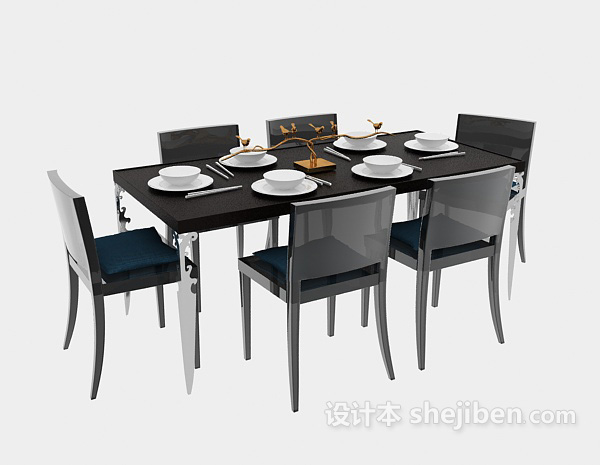 Eenvoudige zwarte moderne tafel met stoelen