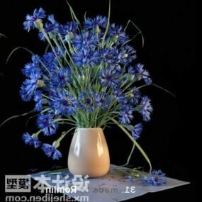Simple Pot With Blue Flower 3d model