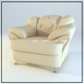 3д модель односпального бежевого кожаного дивана и кресла