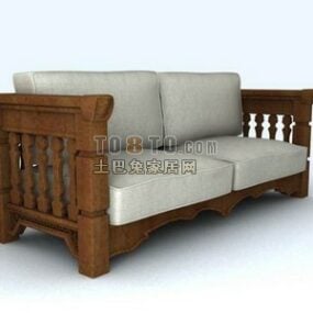 Canapé à structure en bois avec coussin rembourré modèle 3D