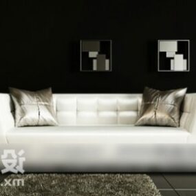 White Leather Modern Sofa With Cushion 3d model