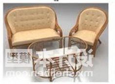 Бамбуковий стиль оббивки дивана зі столом 3d модель