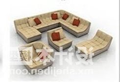 现代米色皮革沙发扶手椅套装3d模型