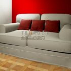 Fabric Sofa With Red Cushion