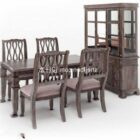 Silla de comedor china para cuatro personas de madera maciza, combinación de muebles, modelo 3d.