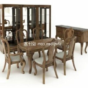 단단한 나무 중국 식사 테이블 의자 3d 모델