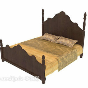 Solid Wood Carving Bed 3d model