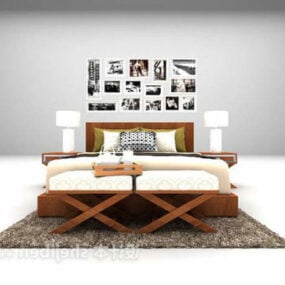 Solid Wood Double Bed 3d model