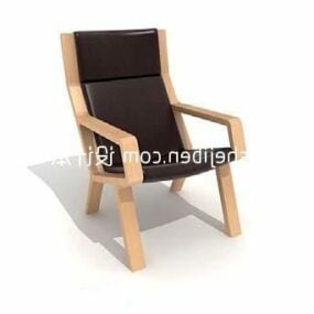 كرسي صالة جلد إطار خشبي متين نموذج ثلاثي الأبعاد