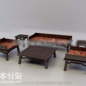 赤いソファと正方形のテーブルが付いたリビングルームのソファ3Dモデル