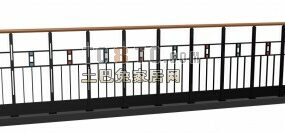 Steel Guardrail With Top Wooden Bar 3d model