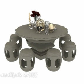Stein-Couchtisch und Stuhl-Set 3D-Modell