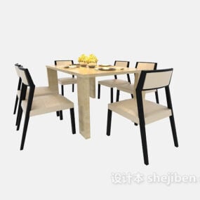 סט שולחן כיסאות שולחן מסוגנן רהיטי אוכל דגם תלת מימד