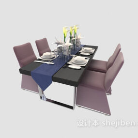 Stylish Dining Table Chairs Modern Furniture 3d model