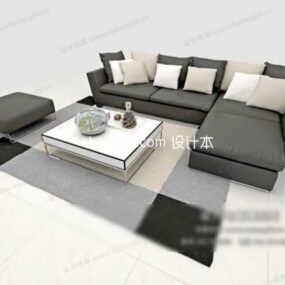 Simpelt Grå Sofa Sofabord Sæt 3d model