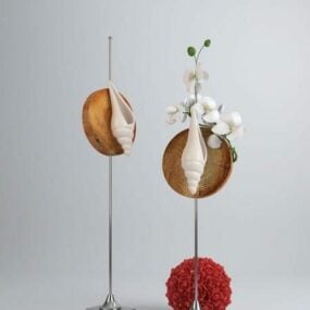 나무 스탠드에 아트 꽃병 조각 3d 모델