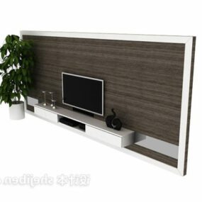 电视墙中密度纤维板与盆栽植物3d模型