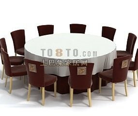 Pyöreä pöytä, jossa on marmorinen metallipohjainen 3d-malli