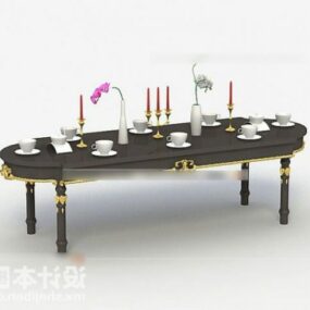 أثاث طاولة الشاي مع نموذج أدوات المائدة ثلاثي الأبعاد