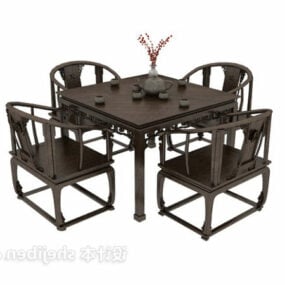 中国のティーテーブルと椅子の家具3Dモデル