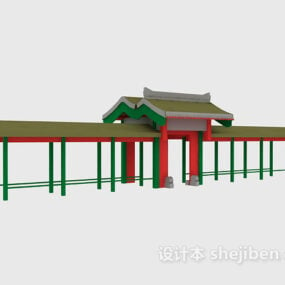 廊下のある中国の古代の建物3Dモデル