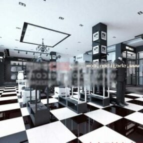 مدل سه بعدی صحنه داخلی تالار فروشگاه سیاه و سفید