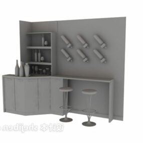 Mô hình 3d nội thất quầy bar và tủ rượu