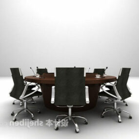 Circular Conference Table With Wheel Chairs 3d model