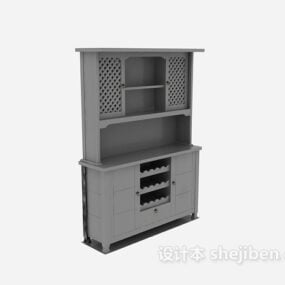 Black Wood Tv Cabinet With Tv On Wall 3d model