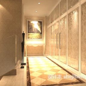 Hotel Corridor Marble Floor Interior Scene 3d model
