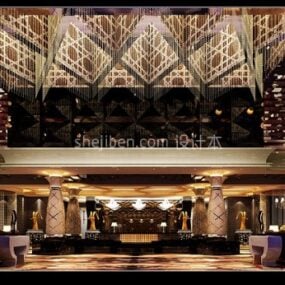 Modelo 3d da cena interior do grande salão do hotel luxuoso
